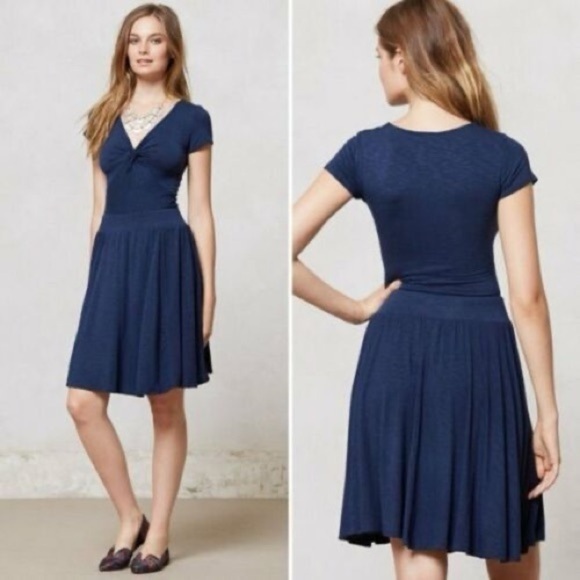 Anthropologie Dresses & Skirts - DOLAN T-Shirt Navy Blue Dress Anthropologie Twist V Neck Casual Stretchy Size S